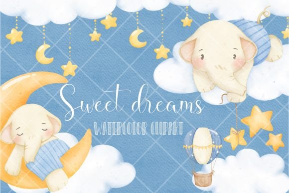 Baby Elephant Sweet Dreams Watercolor Illustrations for Crafting