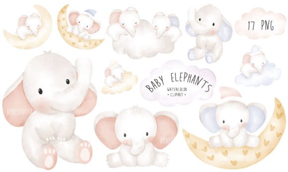 Boho Baby Elephants Watercolor Clipart for Etsy & Digital Sellers