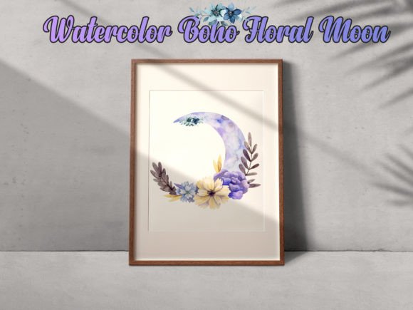 Boho Watercolor Floral Moon Wall Art for Illustration Sellers