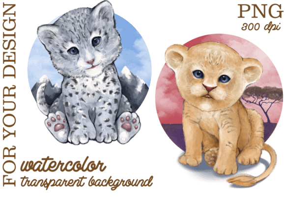 Charming Baby Animals Watercolor Lion and Leopard Illustrations for Soft, Approachable Branding