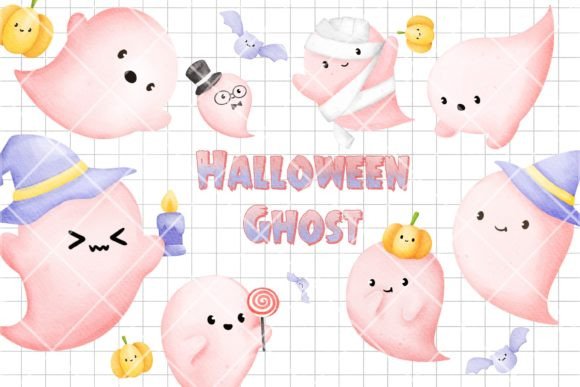 Cute Halloween Ghost Watercolor Illustrations for Blog and Editorial Design