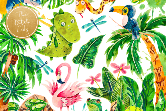 Cute Jungle Watercolor Clipart Set – Playful Illustrations for Crafters & Etsy Sellers