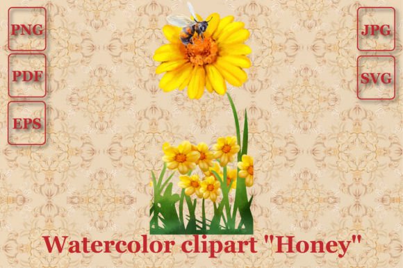 Daisy Flower with Bee Watercolor Vector for Etsy & Digital Product Sellers