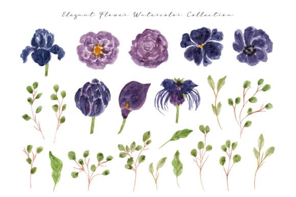 Elegant Blue Flower Watercolor Illustrations for Digital Sellers