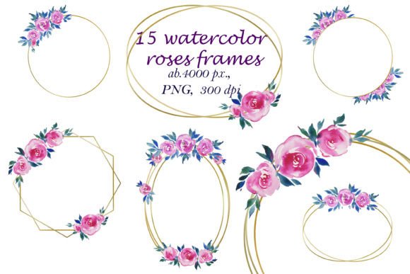 Elegant Golden Frames with Watercolor Pink Roses for Editorial & Blog Design