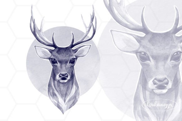 Elegant Illustrations: Noble Deer Monochrome Watercolor PNG for Content Design