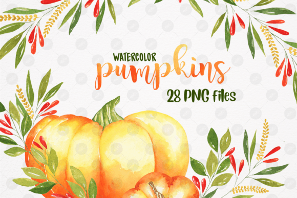 Fall Vibes with Watercolor Pumpkins PNG Clipart Illustrations