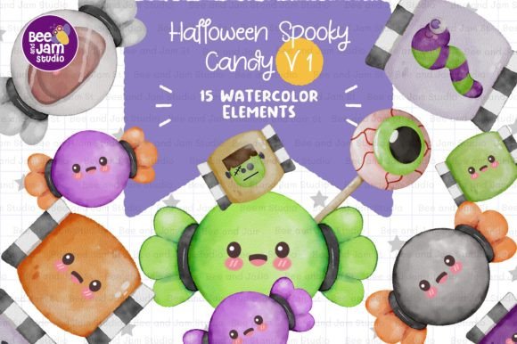 Halloween Spooky Candy Watercolor V1 PNG