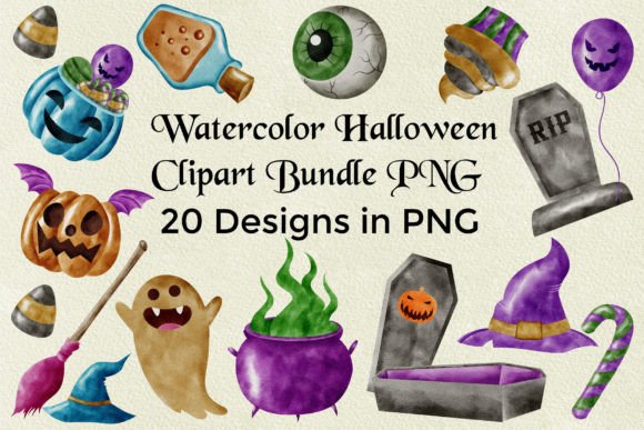 Halloween Watercolor Clipart Bundle PNG for Local Brand Illustrations
