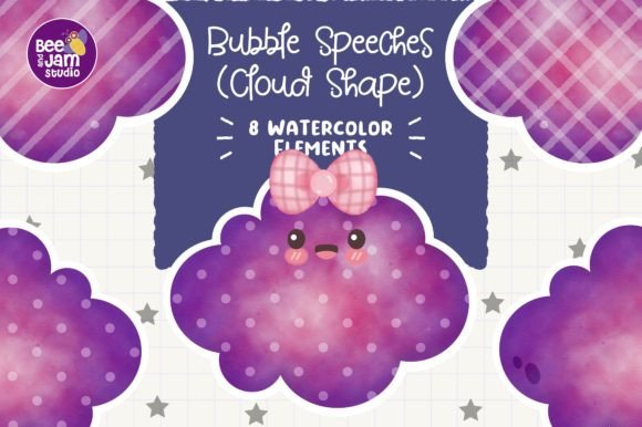 Kawaii Bubble Speech Watercolor PNG Kids Illustrations