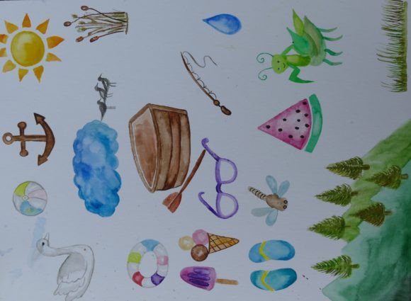 Lake and Fishing Watercolour Clipart for Branding & Marketing Illustrations