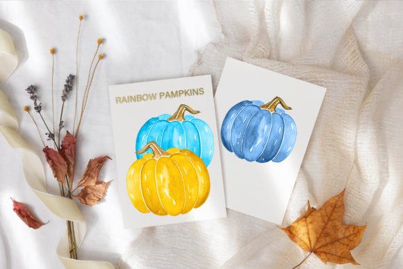 Rainbow Pumpkin Autumn Watercolor Illustrations for Creative Sellers