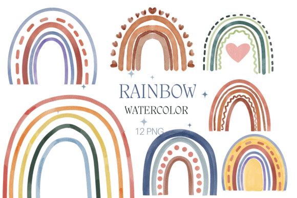 Rainbow Watercolor Hand Paint Clip Art for Branding & Marketing Illustrations