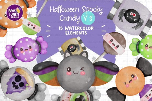 Spooky Halloween Candy Watercolor V3 Illustrations for Crafters & Etsy Sellers