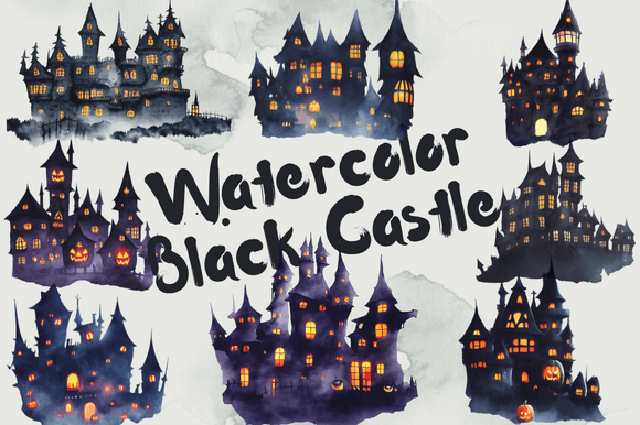 Watercolor Black Castle: A Darkly Artistic Illustration for Bold Branding