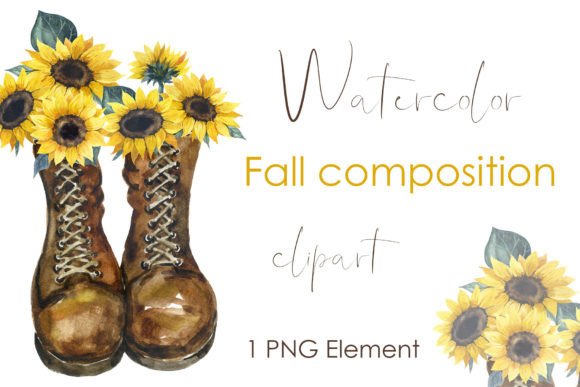 Watercolor Boots with Sunflowers Clipart for Branding & Marketing