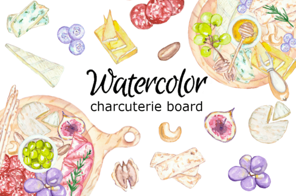 Watercolor Clipart Charcuterie Board Illustrations for Real Crafting