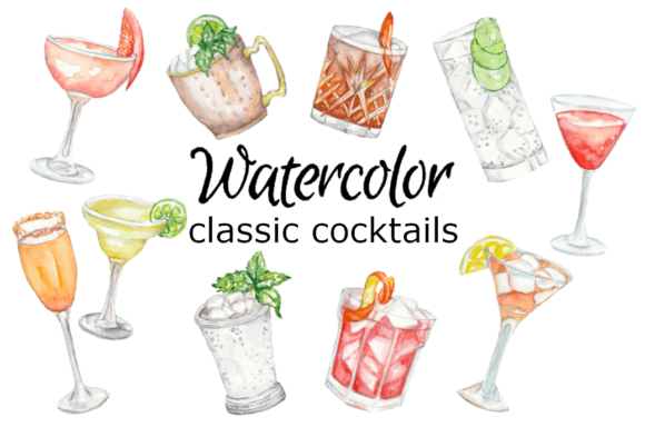 Watercolor Clipart: Classic Cocktails for Embroidery Projects
