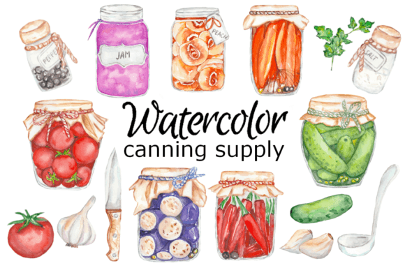 Watercolor Clipart for Canning Supply Illustrations