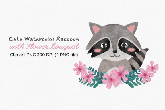 Watercolor Raccoon with Flower Bouquet Illustration: A Fresh Editorial Design Asset for Blogs and Digital Content