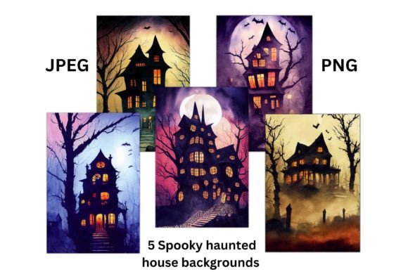 Watercolour Spooky Haunted House Illustrations for Halloween Branding