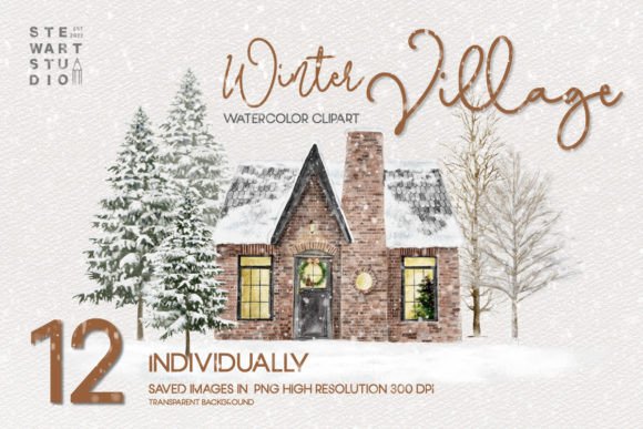 Winter Village Watercolor Clipart: A Designer’s Honest Take for Real Embroidery Use
